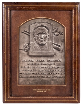 1939 Walter Johnson Presentational Hall of Fame Plaque (Family LOA)